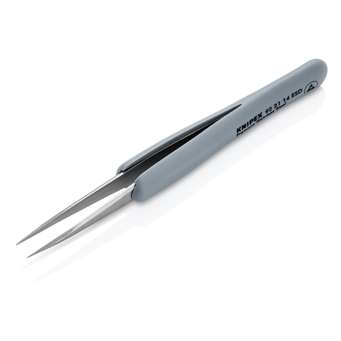Knipex 92 21 14 ESD 4" Premium Stainless Steel Precision Tweezers-Pointed Tips-ESD Rubber Handles