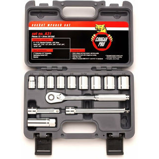 Cougar Pro A31 3/8" Drive 13 Piece Plastic Boxed Set 12 Point Standard Sockets, 3/8" - 7/8", Spark Plug Sockets