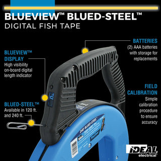 Ideal 31-657 BlueView Blued-Steel Digital Fish Tape, 240'