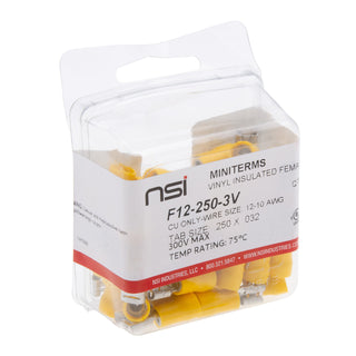 NSI F12-250-3V 12-10 Awg Vinyl Insulated Female Disconnect .250X.032 Tab 50 Per Pack