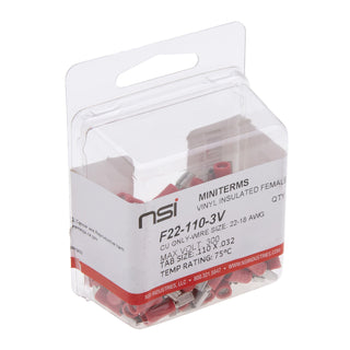 NSI F22-110-3V 22-18 Awg Vinyl Insulated Female Disconnect .110X.032 Tab 100 Per Pack