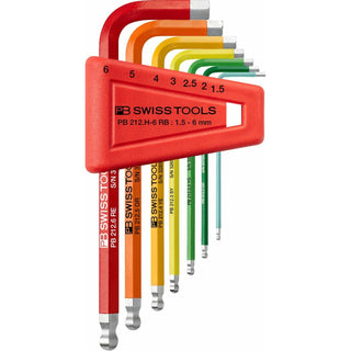 PB Swiss Tools PB 212.H-6 RB Hex Key Set Ballpoint Metric Rainbow 1.5-6mm 7-Piece