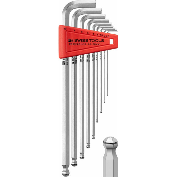 PB Swiss Tools PB 212.LR H-10 Key L-wrenches, long, with ball point and holding ring, set in a practical plastic holder