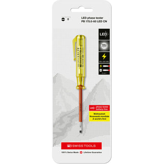 PB Swiss PB 175.0-60 LED CN 100-250 VAC Phase Tester & Slotted Screwdriver, 2.5 x 0.5 mm