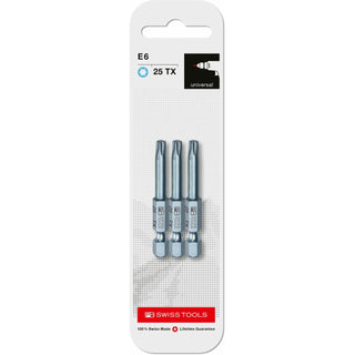 PB Swiss Tools PB E6.400/25 CN3 PrecisionBit, Design E 6.3 TORX® , Size 25 , 3 Piece - 1/4 Inch