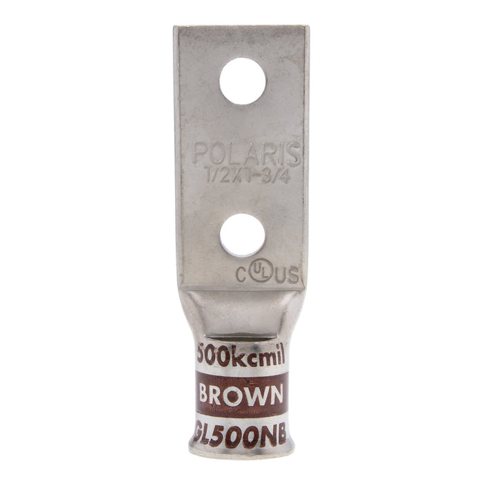 NSI GL500NB 500 MCM 1/2” 2-Hole Copper Short Lug – Brown – Bell End