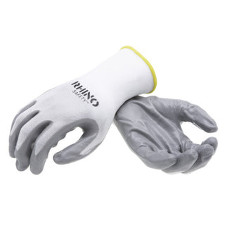 NSI GLV-100XL White Nylon Safety Gloves, Palm-Dipped Nitrile Coating, Extra Large