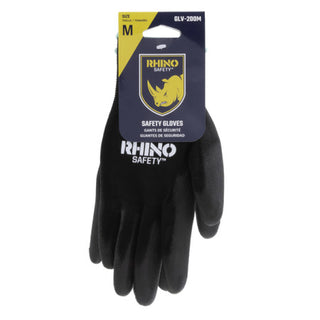 NSI GLV-200M Black Nylon Safety Gloves, Polyurethane Palm Coating, Medium