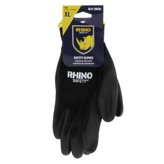 NSI GLV-200XL Black Nylon Safety Gloves, Polyurethane Palm Coating, Extra Large