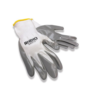 NSI GLV-100M White Nylon Safety Gloves, Palm-Dipped Nitrile Coating, Medium