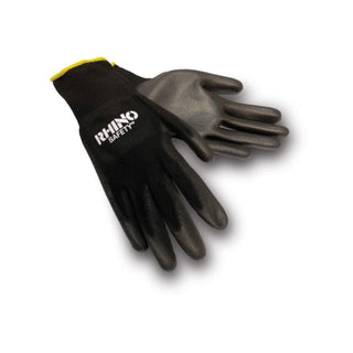 NSI GLV-200L Black Nylon Safety Gloves, Polyurethane Palm Coating, Large