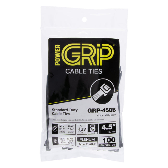 NSI GRP-450B 4”, Black General Purpose 50lb Cable Ties, 100 Pack