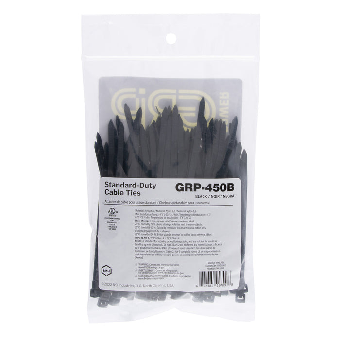 NSI GRP-450B 4”, Black General Purpose 50lb Cable Ties, 100 Pack