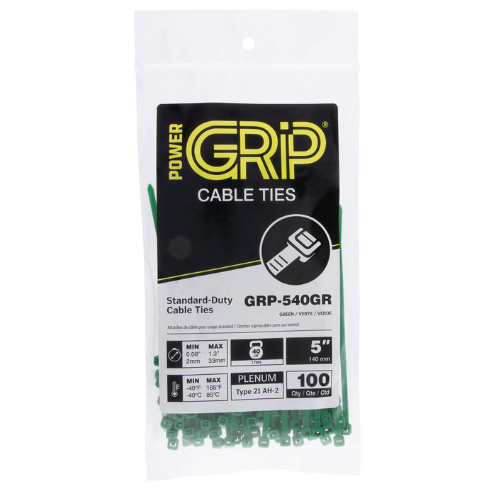 NSI GRP-540GR 5” Green General Purpose 40lb Cable Ties, 100 Pack