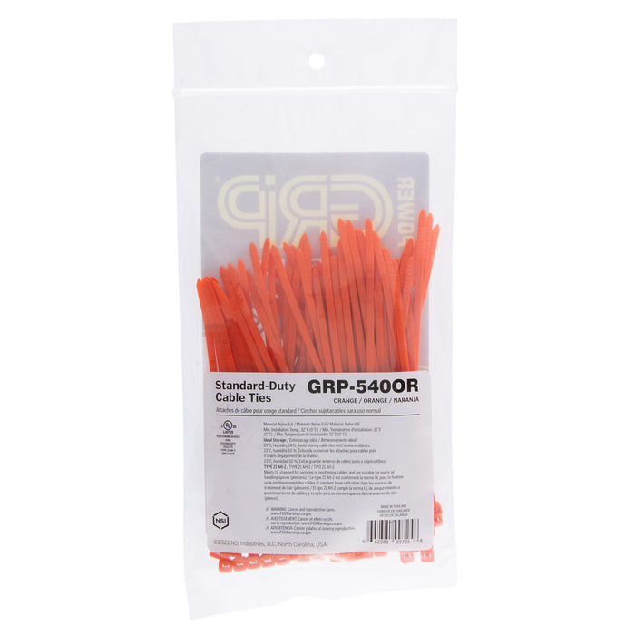 NSI GRP-540OR 5” Orange General Purpose 40lb Cable Ties, 100 Pack