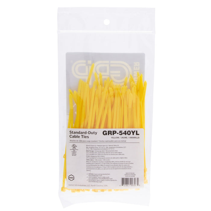 NSI GRP-540YL 5” Yellow General Purpose 40lb Cable Ties, 100 Pack