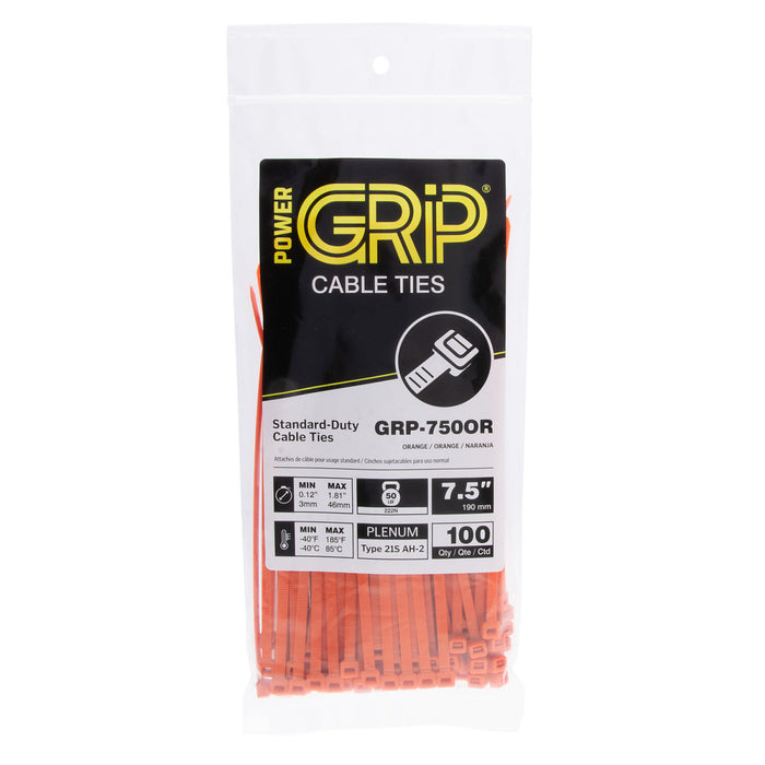 NSI GRP-750OR 7.5” Orange General Purpose 50lb Cable Ties, 100 Pack