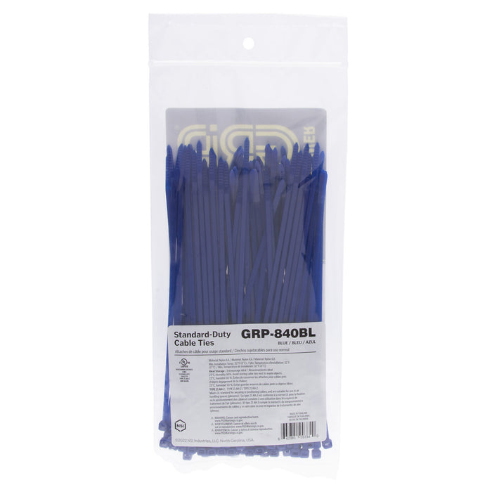 NSI GRP-840BL 8” Blue General Purpose 40lb Cable Ties, 100 Pack