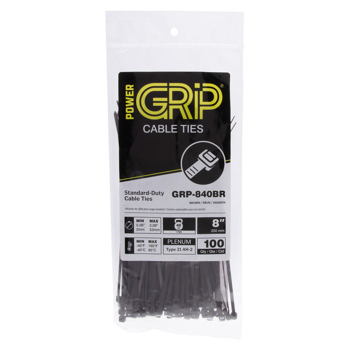 NSI GRP-840BR 8” Brown General Purpose 40lb Cable Ties, 100 Pack