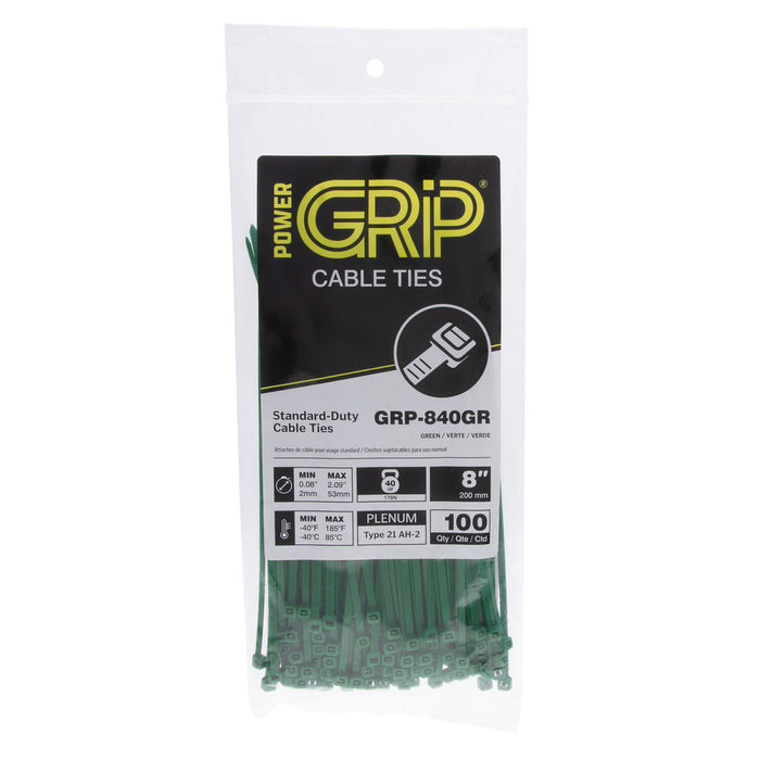 NSI GRP-840GR 8” Green General Purpose 40lb Cable Ties, 100 Pack