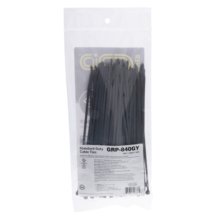 NSI GRP-840GY 8” Grey General Purpose 40lb Cable Ties, 100 Pack