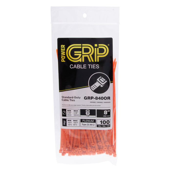 NSI GRP-840OR 8” Orange General Purpose 40lb Cable Ties, 100 Pack