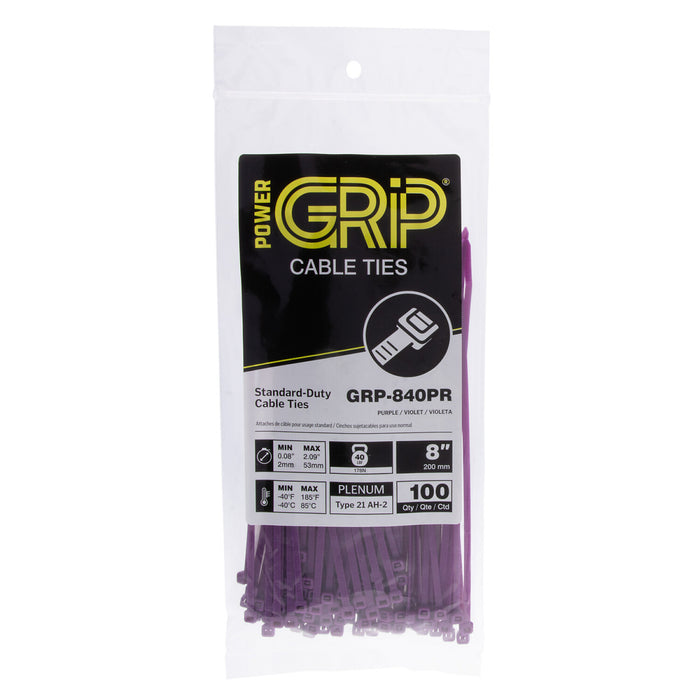 NSI GRP-840PR 8” Purple General Purpose 40lb Cable Ties, 100 Pack