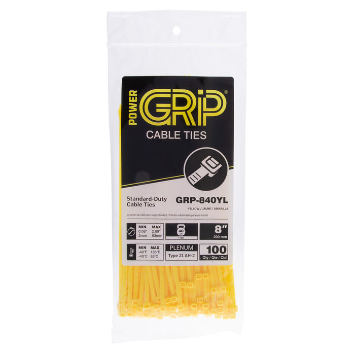 NSI GRP-840YL 8” Yellow General Purpose 40lb Cable Ties, 100 Pack