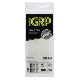 NSI GRP-840 8”, Natural General Purpose 40lb Cable Ties, 100 Pack