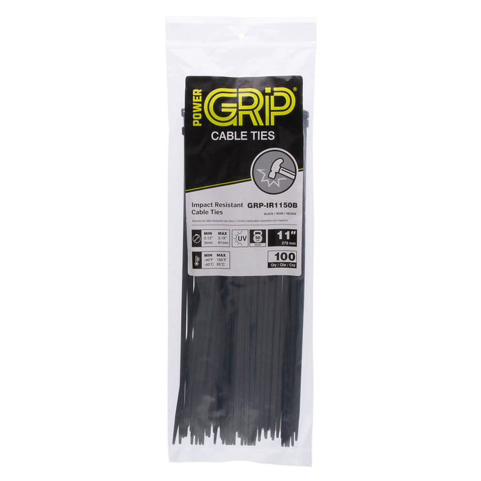 NSI GRP-IR1150B 11” Black Impact-Resistant 50lb Cable Ties, 100 Pack