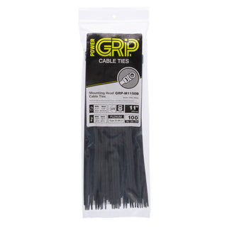 NSI GRP-M1150B 11”, Black Screw Mount 50lb Cable Ties, 100 Pack