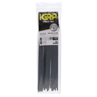 NSI GRP-SB14120B 14”, Black Steel Barb 120lb Cable Tie, 50 Pack