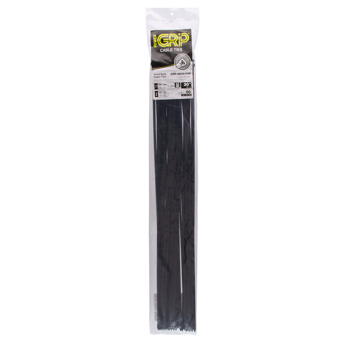 NSI GRP-SB30120B 30”, Black Steel Barb 120lb Cable Tie, 50 Pack