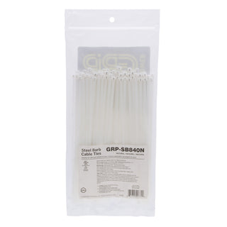 NSI GRP-SB840N  8”, Natural Steel Barb 40lb Cable Tie, 100 Pack