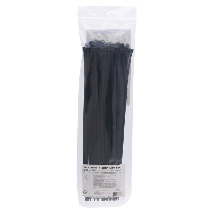 NSI GRP-UV1450B 14” Black UV-Stabilized 50lb Cable Ties, 100 Pack