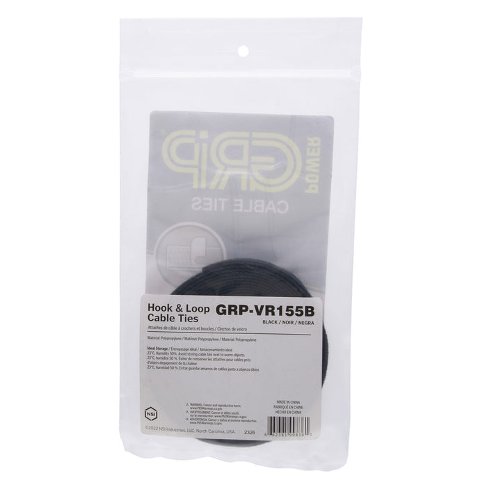 NSI GRP-VR155B 15 Foot by 0.5 Inch Black Roll of Hook-and-Loop Mounting