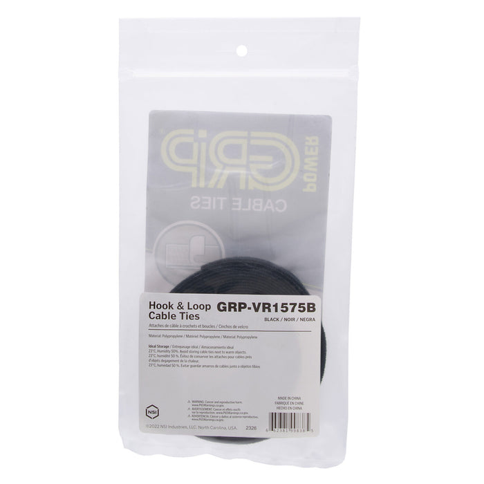 NSI GRP-VR1575B 15 Foot by 0.75 Inch Black Roll of Hook-and-Loop Mounting