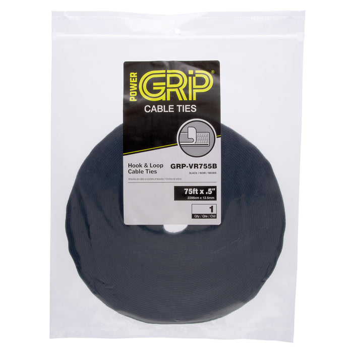 NSI GRP-VR755B 75 Foot by 0.5 Inch Black Roll of Hook-and-Loop Mounting