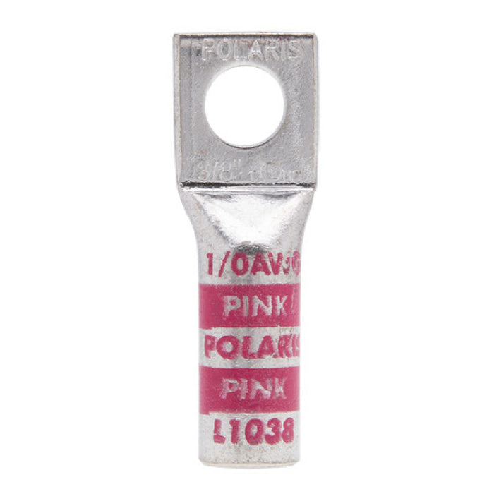 NSI L1038 Copper Long Lug – Pink 1-Hole 1/0 AWG 3/8 Inch