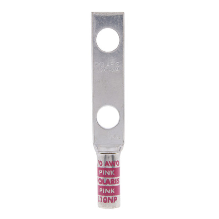 NSI L10NP Copper Long Lug with Peep Hole – Pink 2-Hole 1/0 AWG 1/2 Inch