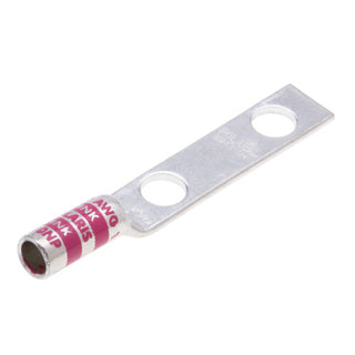 NSI L10NP Copper Long Lug with Peep Hole – Pink 2-Hole 1/0 AWG 1/2 Inch