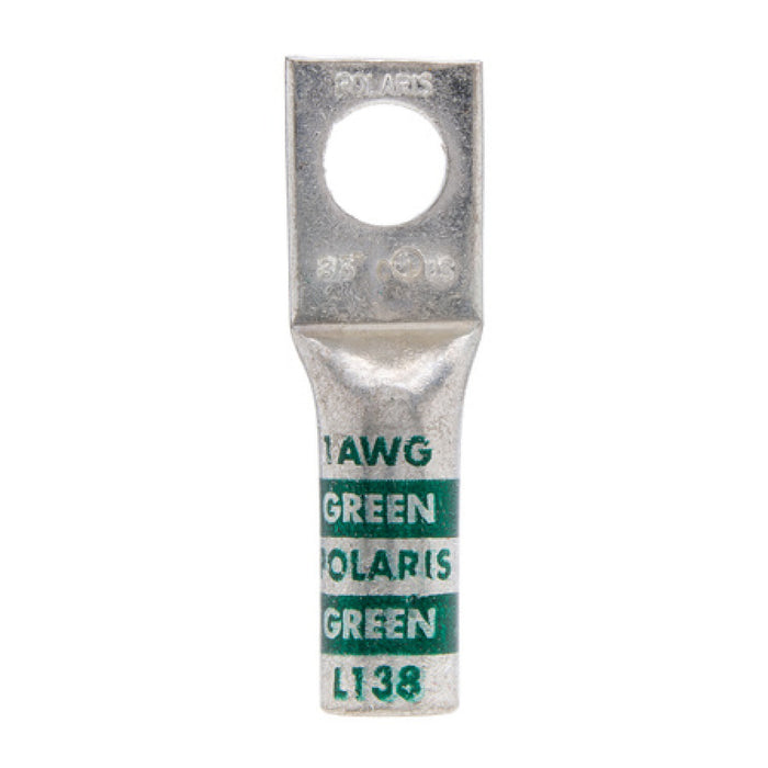 NSI L138 Copper Long Lug – Green 1-Hole 1 AWG 3/8 Inch