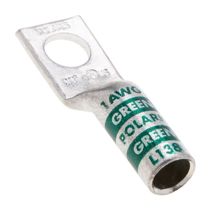 NSI L138 Copper Long Lug – Green 1-Hole 1 AWG 3/8 Inch