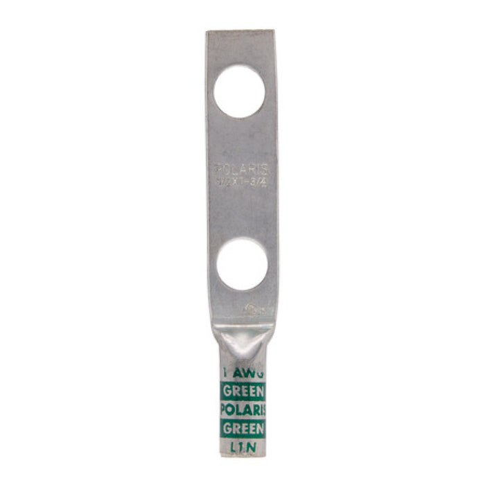 NSI L1N Copper Long Lug – Green 2-Hole 1 AWG 1/2 Inch