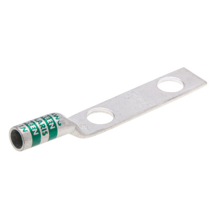 NSI L1N Copper Long Lug – Green 2-Hole 1 AWG 1/2 Inch