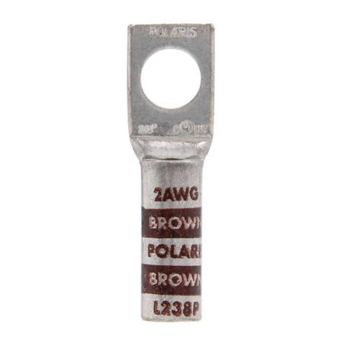 NSI L238P Copper Long Lug with Peep Hole – Brown 1-Hole 2 AWG 3/8 Inch