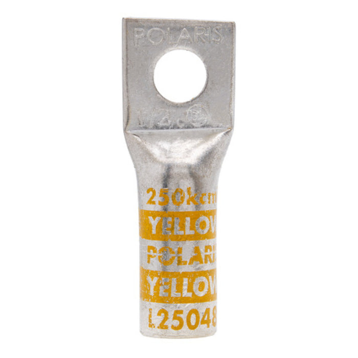 NSI L25048 Copper Long Lug – Yellow 1-Hole 250 MCM 1/2 Inch