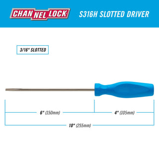 Channellock S316H Slotted 3/16 x 6-Inch Professional Screwdriver