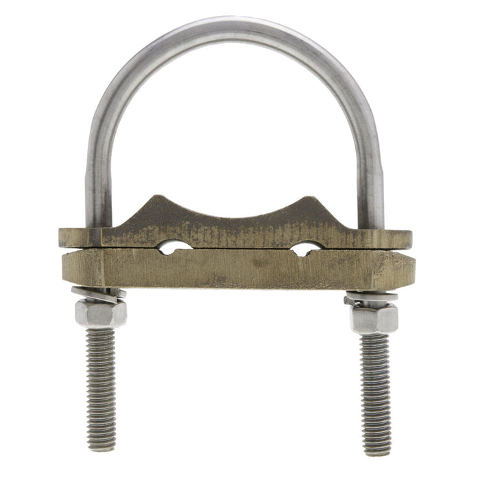 NSI UC-237 Bronze U-Bolt Clamp, Two Wires, 2-1/2″ Pipe, 2/0-4 AWG, Burial