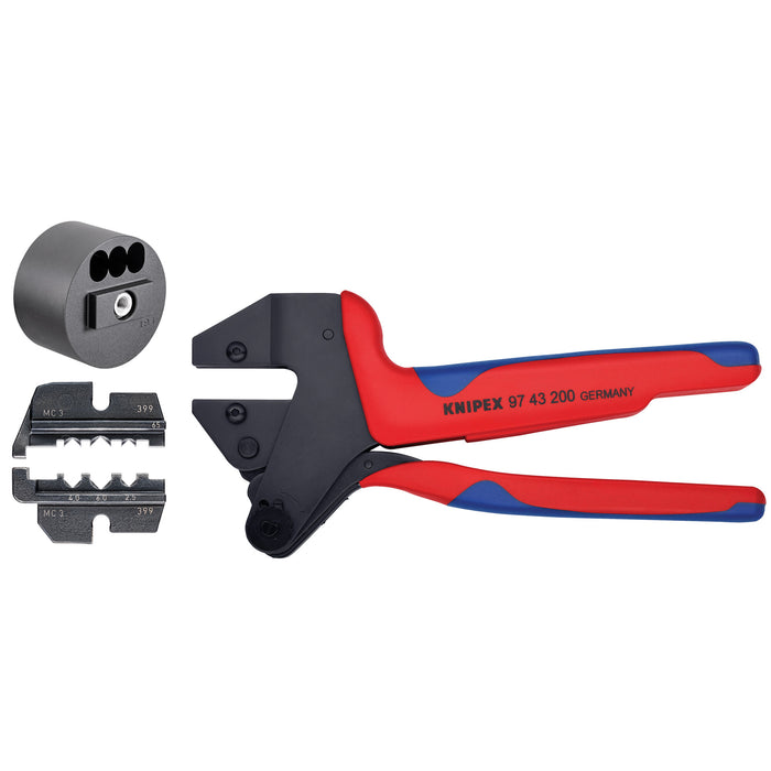 Knipex 9K 00 80 61 US 10 1/2" Crimp System Pliers (97 43 200) and Crimp Die: Solar Connectors for MC3 Multi Contact (97 49 65) & Locator For 97 49 65 (97 49 65 1) Packaged In A Protective Plastic Case